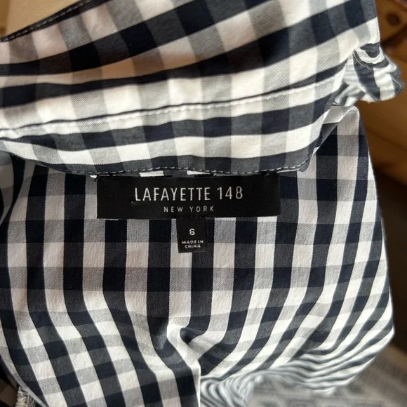 Lafayette 148 New York Leigh Gingham Shirt Sz 6 - Picture 10 of 10